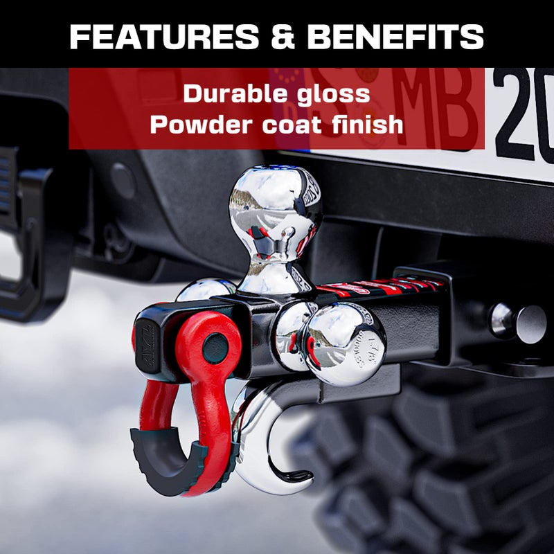 Ayleid Trailer Hitch Tri-Ball Mount with Hook&Pin&Rotatable Tow Shackle Fits 2-in Receiver with 1-7/8-in 2-in 2-5/16-in Hitch Ball - Image 3